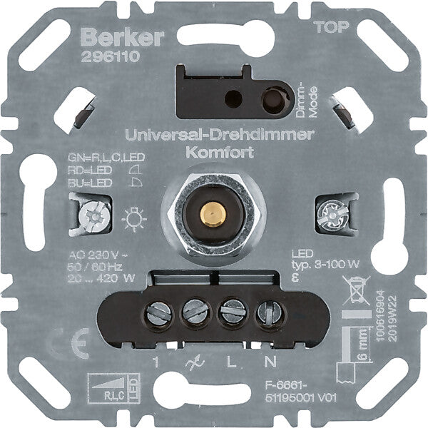 Hager/Berk Uni-Drehdimmer Komfort (R,L,C,LED), Softr. 296110